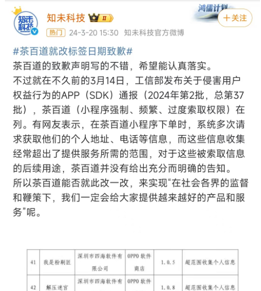 官方点名！64 款 App 违规收集个人信息，茶饮行业多家品牌 “上榜”​！